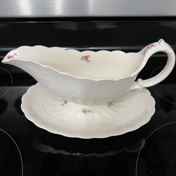 Spode Other - Antique Spode Jewel China BILLINGSLEY ROSE Gravy Boat w/ Underplate